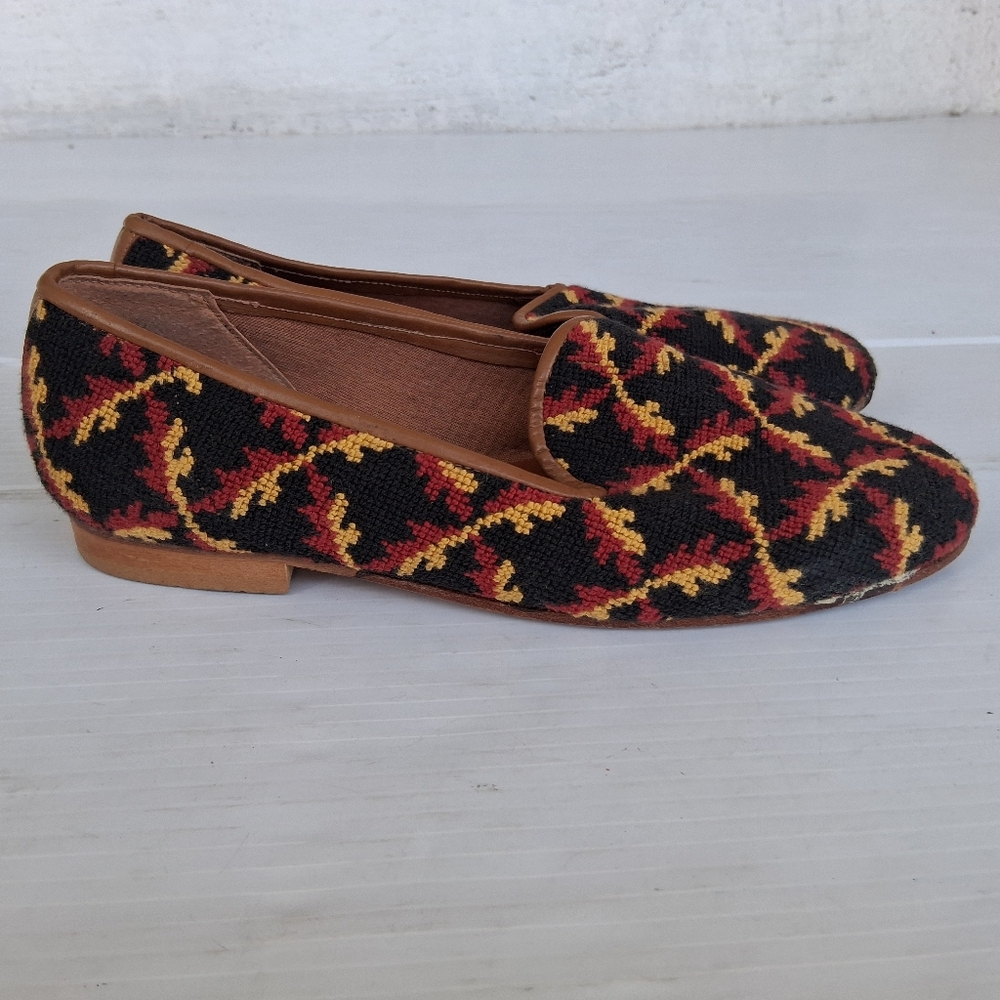 vintage Zalo Tapestry Cotton-Velvet Loafers Slippers Size 6.5 M Black/ Yellow